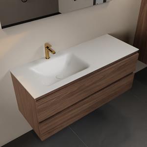 Mondiaz Aivy 120cm badmeubel Mocha, wastafel Talc solid surface links 1 kraangat met spiegel