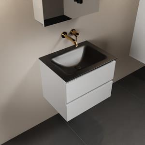 Mondiaz Aivy 60cm badmeubel Talc, wastafel Urban solid surface midden zonder kraangat met spiegelkast