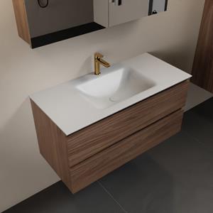 Mondiaz Aivy 100cm badmeubel Mocha, wastafel Talc solid surface midden 1 kraangat met spiegelkast