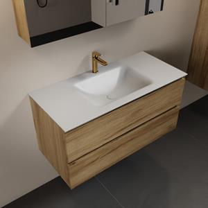 Mondiaz Aivy 100cm badmeubel Chai, wastafel Talc solid surface midden 1 kraangat met spiegelkast