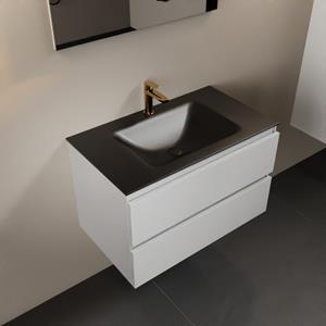 Mondiaz Aivy 80cm badmeubel Talc, wastafel Urban solid surface midden 1 kraangat met spiegel