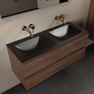 Mondiaz Aivy 120cm badmeubel Mocha, wastafel Urban solid surface dubbel zonder kraangat