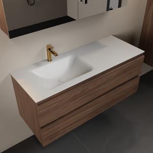 Mondiaz Aivy 120cm badmeubel Mocha, wastafel Talc solid surface links 1 kraangat met spiegelkast