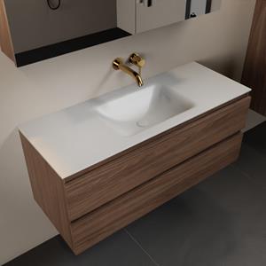 Mondiaz Aivy 120cm badmeubel Mocha, wastafel Talc solid surface midden zonder kraangat met spiegelkast