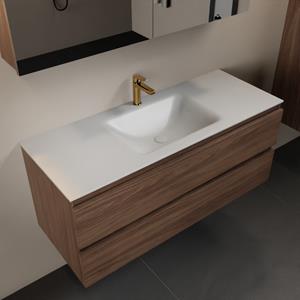 Mondiaz Aivy 120cm badmeubel Mocha, wastafel Talc solid surface midden 1 kraangat met spiegelkast