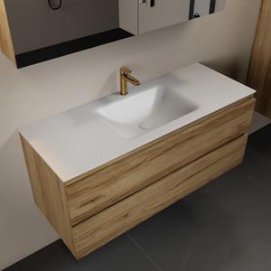 Mondiaz Aivy 120cm badmeubel Chai, wastafel Talc solid surface midden 1 kraangat met spiegelkast