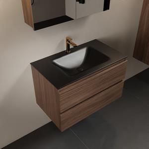 Mondiaz Aivy 80cm badmeubel Mocha, wastafel Urban solid surface midden 1 kraangat met spiegelkast