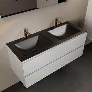 Mondiaz Aivy 120cm badmeubel Talc, wastafel Urban solid surface dubbel 2 kraangaten