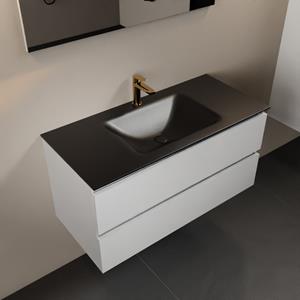 Mondiaz Aivy 100cm badmeubel Talc, wastafel Urban solid surface midden 1 kraangat met spiegel