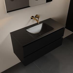 Mondiaz Aivy 100cm badmeubel Urban, wastafel Urban solid surface midden zonder kraangat met spiegel