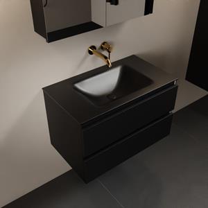 Mondiaz Aivy 80cm badmeubel Urban, wastafel Urban solid surface midden zonder kraangat met spiegelkast
