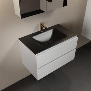 Mondiaz Aivy 80cm badmeubel Talc, wastafel Urban solid surface midden 1 kraangat met spiegelkast