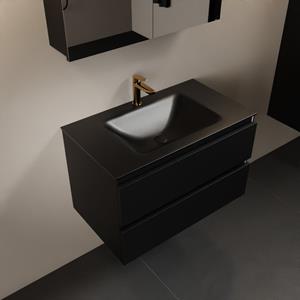 Mondiaz Aivy 80cm badmeubel Urban, wastafel Urban solid surface midden 1 kraangat met spiegelkast
