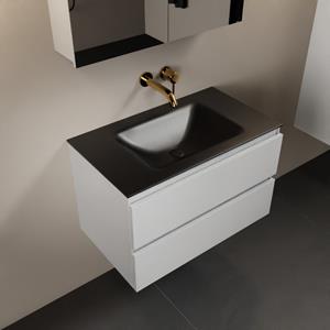 Mondiaz Aivy 80cm badmeubel Talc, wastafel Urban solid surface midden zonder kraangat met spiegelkast