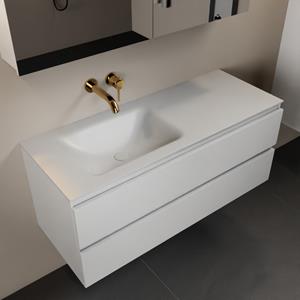 Mondiaz Aivy 120cm badmeubel Talc, wastafel Talc solid surface links zonder kraangat met spiegelkast