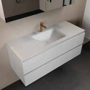 Mondiaz Aivy 120cm badmeubel Talc, wastafel Talc solid surface midden 1 kraangat met spiegelkast