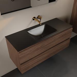 Mondiaz Aivy 120cm badmeubel Mocha, wastafel Urban solid surface midden zonder kraangat met spiegel