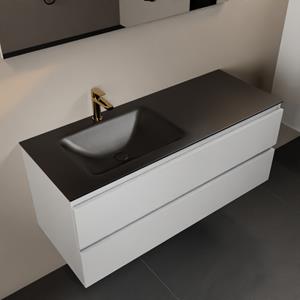 Mondiaz Aivy 120cm badmeubel Talc, wastafel Urban solid surface links 1 kraangat met spiegel