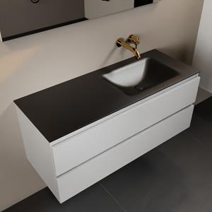 Mondiaz Aivy 120cm badmeubel Talc, wastafel Urban solid surface rechts zonder kraangat met spiegel