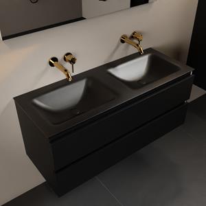 Mondiaz Aivy 120cm badmeubel Urban, wastafel Urban solid surface dubbel zonder kraangat met spiegel