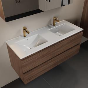 Mondiaz Aivy 120cm badmeubel Mocha, wastafel glanzend wit keramiek dubbel 2 kraangaten met spiegelkast