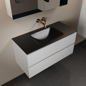 Mondiaz Aivy 100cm badmeubel Talc, wastafel Urban solid surface midden zonder kraangat met spiegelkast