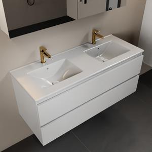 Mondiaz Aivy 120cm badmeubel Talc, wastafel glanzend wit keramiek dubbel 2 kraangaten met spiegelkast
