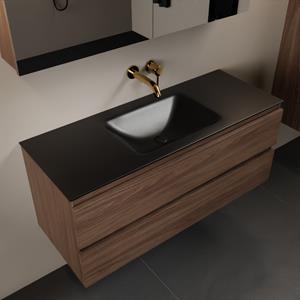Mondiaz Aivy 120cm badmeubel Mocha, wastafel Urban solid surface midden zonder kraangat met spiegelkast