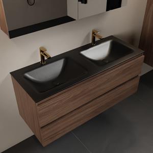 Mondiaz Aivy 120cm badmeubel Mocha, wastafel Urban solid surface dubbel 2 kraangaten met spiegelkast