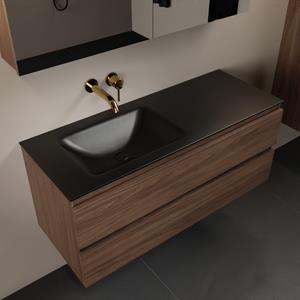Mondiaz Aivy 120cm badmeubel Mocha, wastafel Urban solid surface links zonder kraangat met spiegelkast