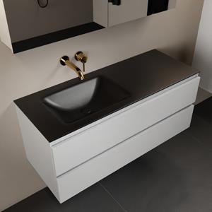 Mondiaz Aivy 120cm badmeubel Talc, wastafel Urban solid surface links zonder kraangat met spiegelkast