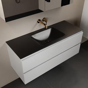 Mondiaz Aivy 120cm badmeubel Talc, wastafel Urban solid surface midden zonder kraangat met spiegelkast