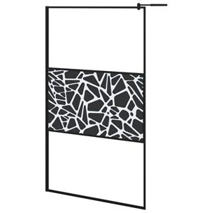 vidaXL Inloopdouchewand met stenenmotief 115x195 cm ESG-glas zwart