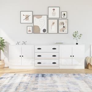 vidaXL Dressoirs 3 st bewerkt hout hoogglans wit