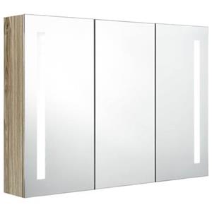 vidaXL Badkamerkast met spiegel en LED 89x14x62 cm eikenkleurig