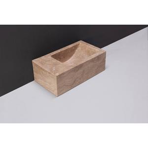 Forzalaqua Venetia Xs fonteinbak 29x16x10cm wasbak Rechts 0 kraangaten Natuursteen Travertin gezoet 100369