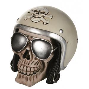 Schedel spaarpot met motorhelm -