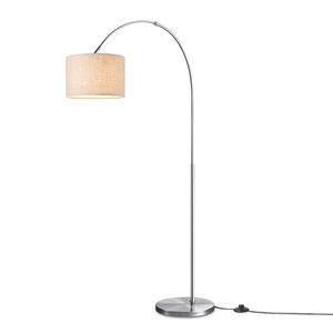 Home sweet home BoogVloerlamp Duke 98/30/180cm, Geborsteld staal, staande lamp fischer met wit linnen lampenkap, geschikt voor E27 LED lichtbron, met voetschakelaar, geschikt voor woonkamer, slaapkamer en thuiskantoo