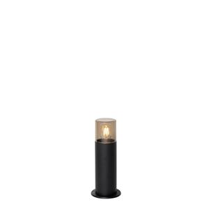 QAZQA Staande buitenlamp zwart met smoke kap wit 30 cm IP44 - Odense