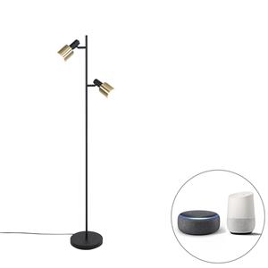 Qazqa Smart Vloerlamp Zwart Met Goud Incl. 2 Wifi A60 - Stijn