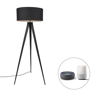 Qazqa Smart Vloerlamp Zwart Met Zwarte Kap Incl. Wifi A60 - Ilse