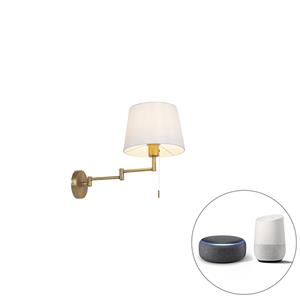 Qazqa Smart Wandlamp Brons Met Witte Kap Incl. Wifi A60 - Ladas Deluxe