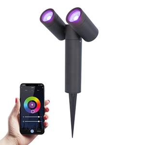 HOFTRONIC™ Pinero double smart dimbare LED prikspot - RGBWW - WiFi & Bluetooth - GU10 - 5.5 Watt - Google assiant & Amazon Alexa - Kantelbaar - Tuinspot - Voor buiten en binnen - Zwart - 3 jaar 