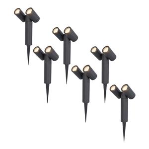 HOFTRONIC™ 6x Pinero double dimbare LED prikspot - 4000K neutraal wit - GU10 - 5 Watt - Kantelbaar - Tuinspot - Voor buiten en binnen - Zwart - 3 jaar garantie