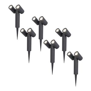 HOFTRONIC™ 6x Pinero double dimbare LED prikspot - 6000K daglicht wit - GU10 - 5 Watt - Kantelbaar - Tuinspot - Voor buiten en binnen - Zwart - 3 jaar garantie