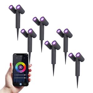 HOFTRONIC™ 6x Pinero double smart dimbare LED prikspot - RGBWW - WiFi & Bluetooth - GU10 - 5.5 Watt - Google assiant & Amazon Alexa - Kantelbaar - Tuinspot - Voor buiten en binnen - Zwart - 3 ja