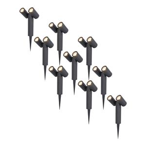 HOFTRONIC™ 9x Pinero double dimbare LED prikspot - 4000K neutraal wit - GU10 - 5 Watt - Kantelbaar - Tuinspot - Voor buiten en binnen - Zwart - 3 jaar garantie