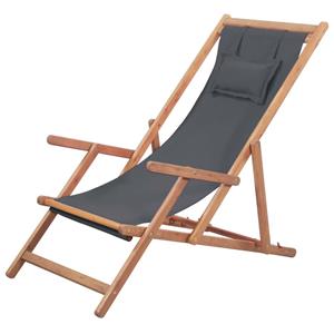 VidaXL Strandstoel inklapbaar stof en houten frame grijs