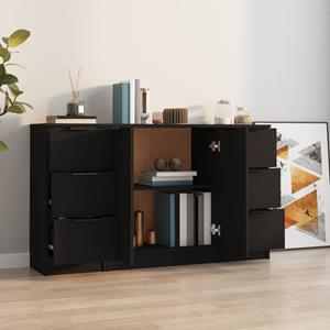 vidaXL Dressoirs 3 st bewerkt hout zwart