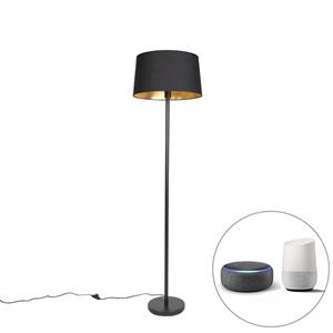 Qazqa Smart Vloerlamp Zwart Met Zwarte Kap 45 Cm Incl. Wifi A60 - Simplo